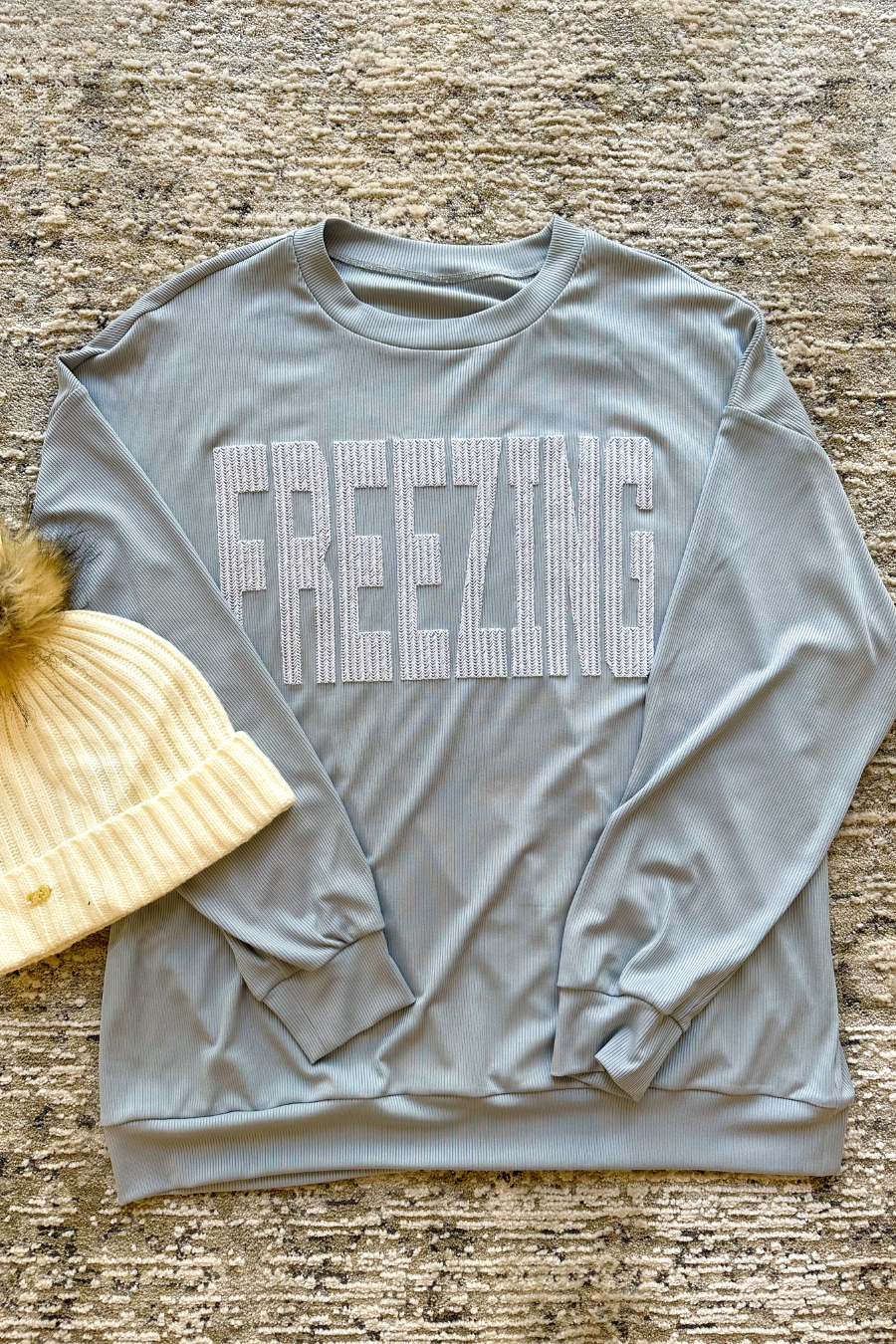 Freezing Embroidered Ribbed Pullover