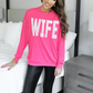 Wife Embroidered Ribbed Pullover