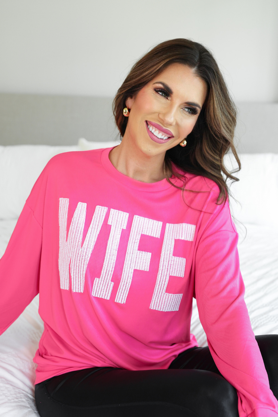 Wife Embroidered Ribbed Pullover