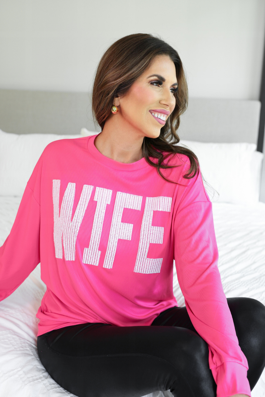 Wife Embroidered Ribbed Pullover