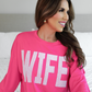 Wife Embroidered Ribbed Pullover