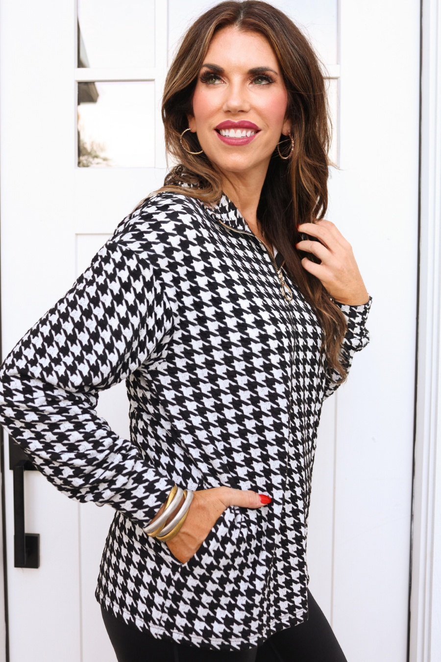 Hayden Houndstooth Quarter Zip