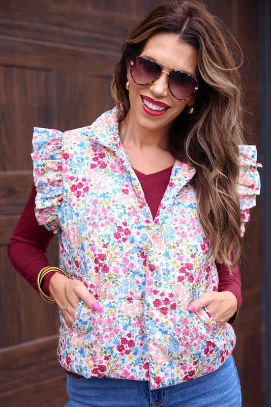 PREORDER-Liana Floral Puffer Vest