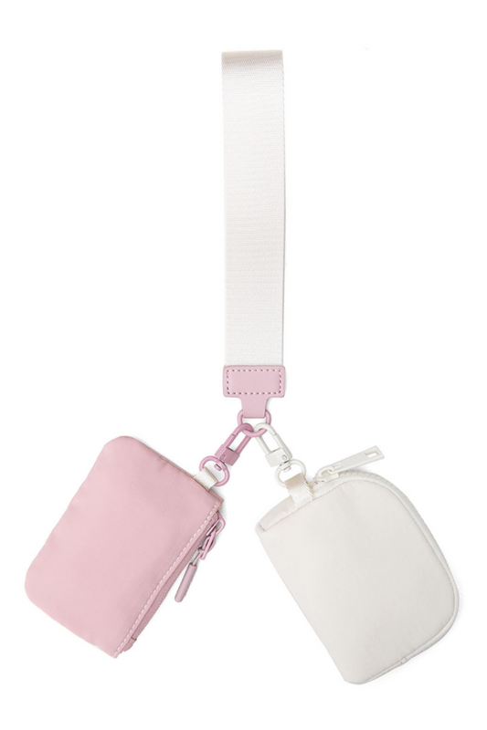 Double Pouch Wristlet, Pink/Ivory