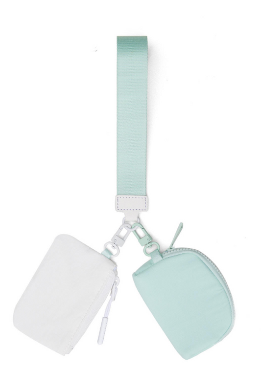 Double Pouch Wristlet, Mint/White