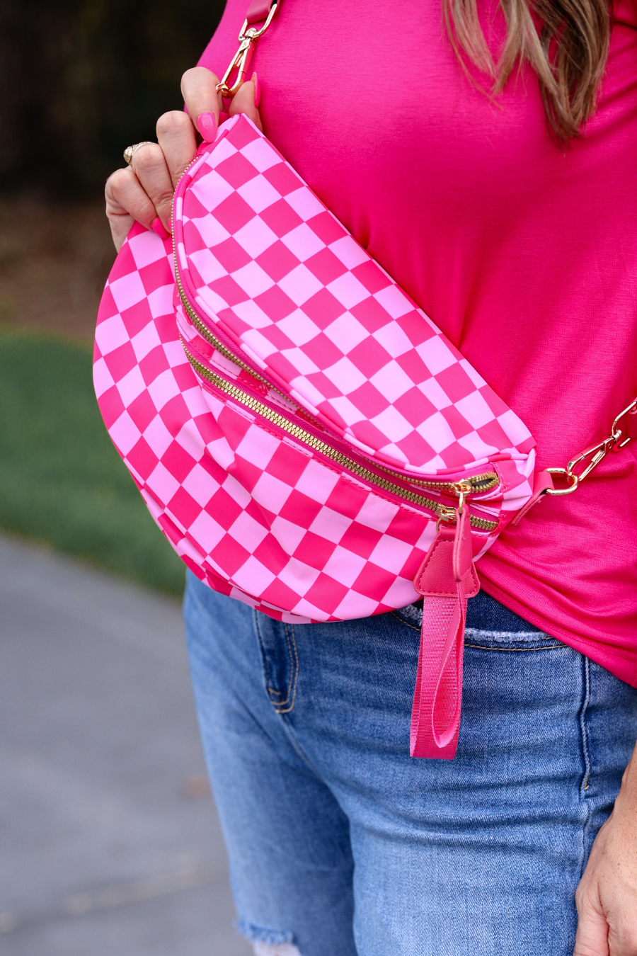 PREORDER-Running Errands Bum Bag, Pink/Pink Checkered