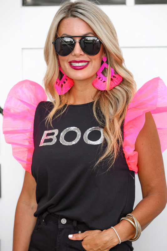 Hey Boo Sequin Patch Top