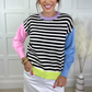 Nikki Striped Color Block Sweater, Pastel