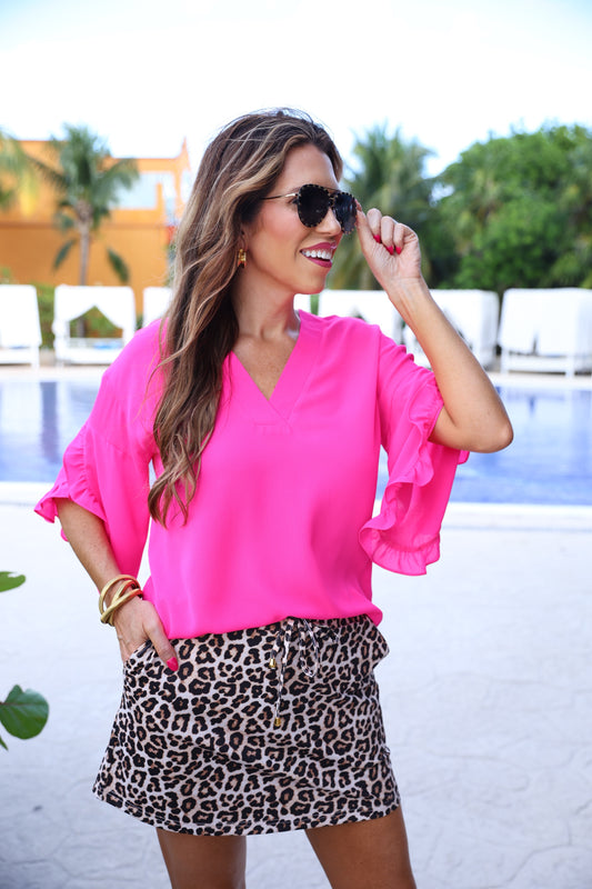 Amy Ruffle Sleeve Top, Pink