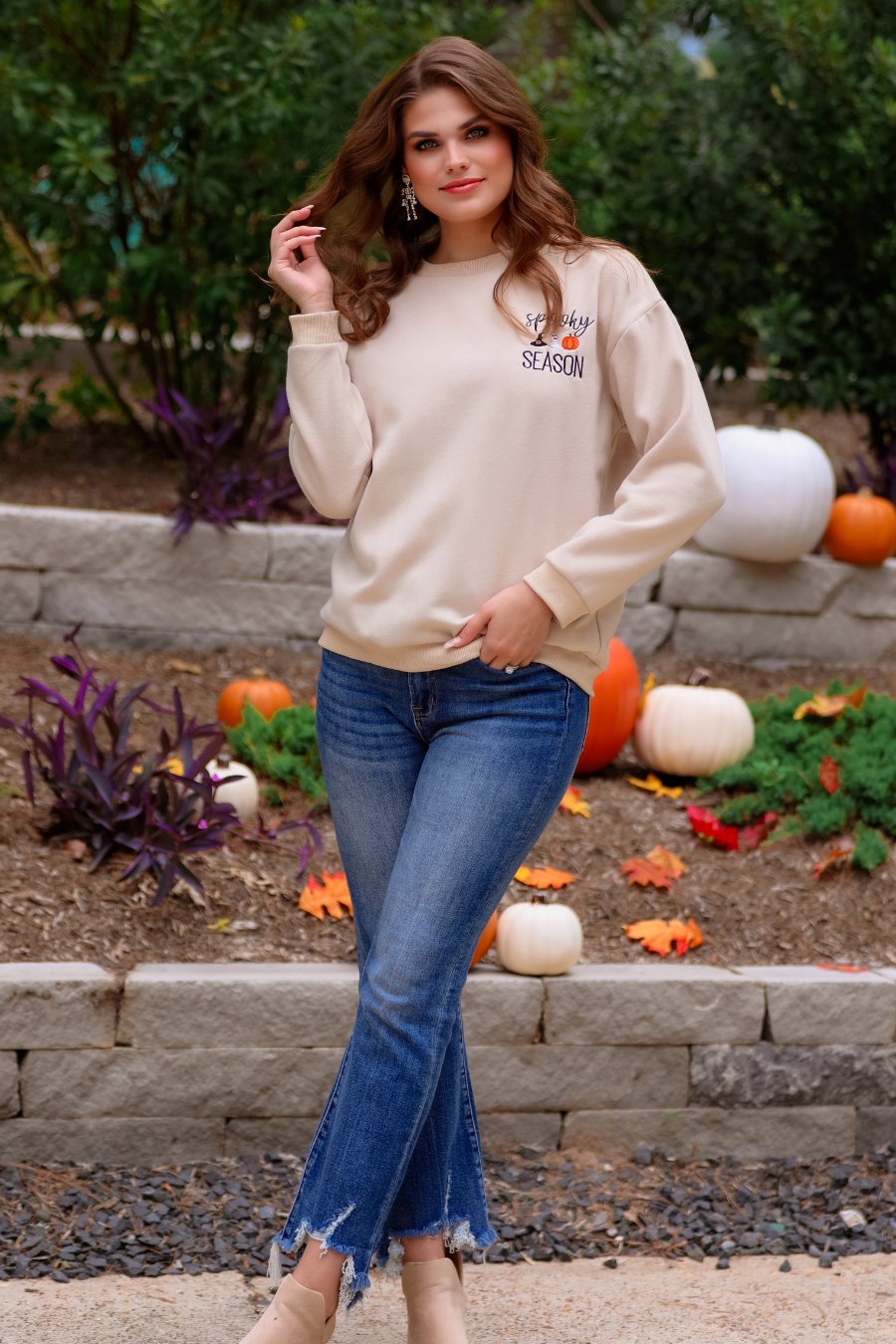Spooky Season Embroidered Sweatshirt - Jess Lea Wholesale
